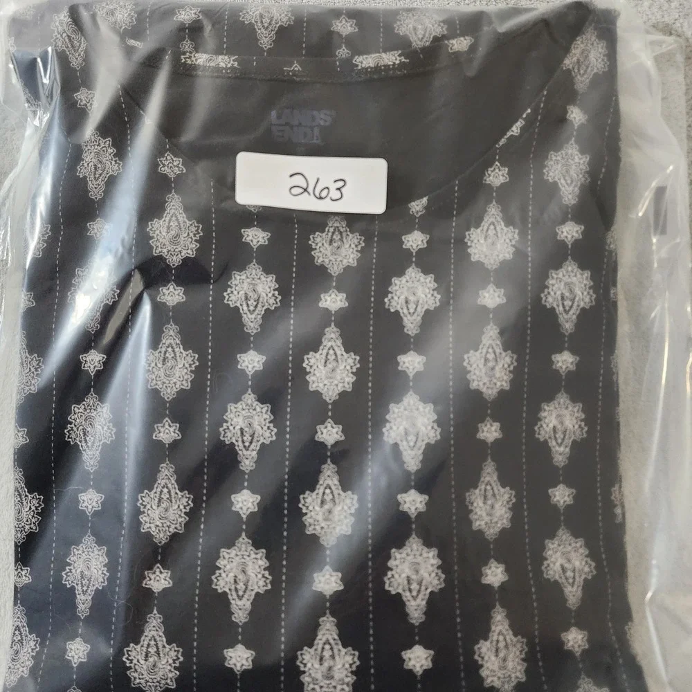 Lands End Black White Print Sleeveless Maxi Dress Women's Size 2X Slit Both Side